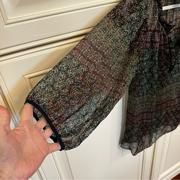 Anthropologie Maeve Poppy Peasant Blouse Women’s Sheer Floral Print Puff Sleeve - Picture 7 of 8